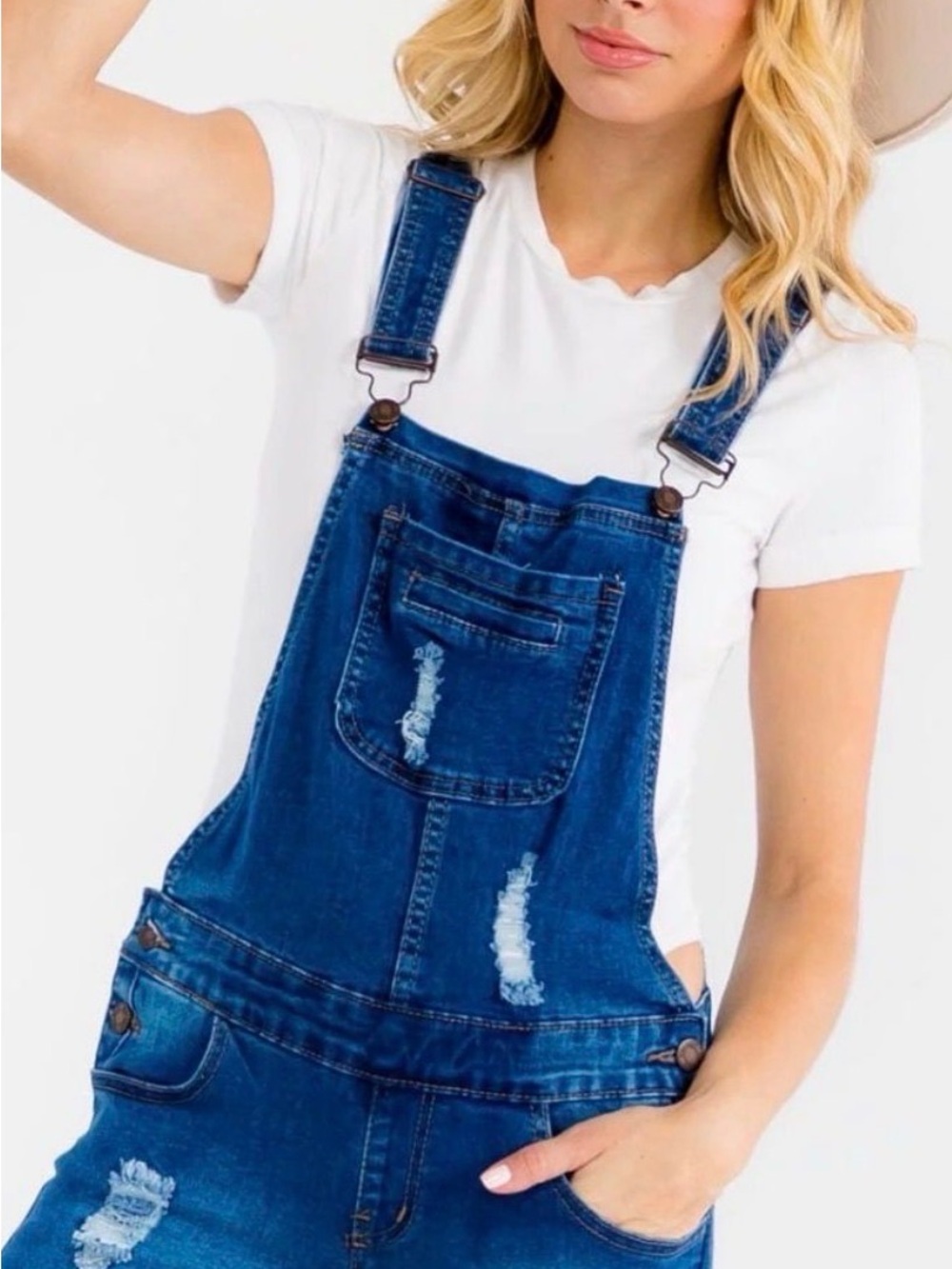Nina Ricci Blue Distressed Denim Overalls Romper